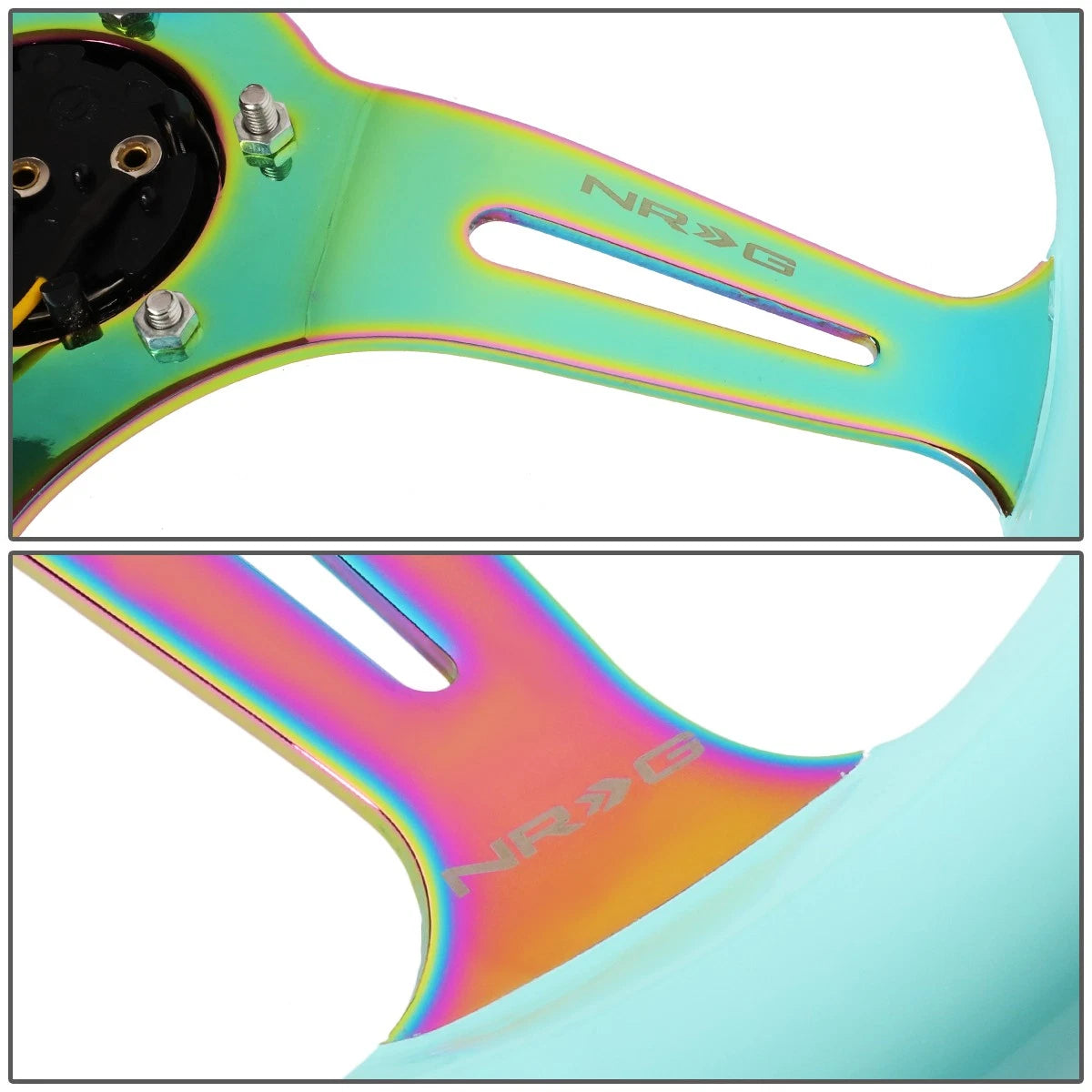 NRG 35cm Wood Grain Neo Chrome Steering Wheel for Universal Fit (All Years)