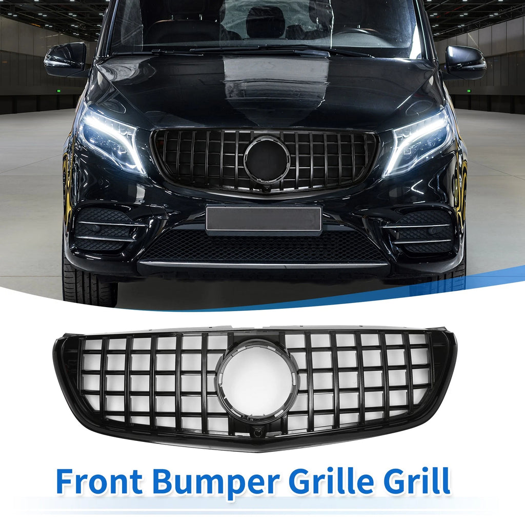 Front Upper Bumper Grille for Mercedes-Benz V-Class (2019–2023) Glossy Black