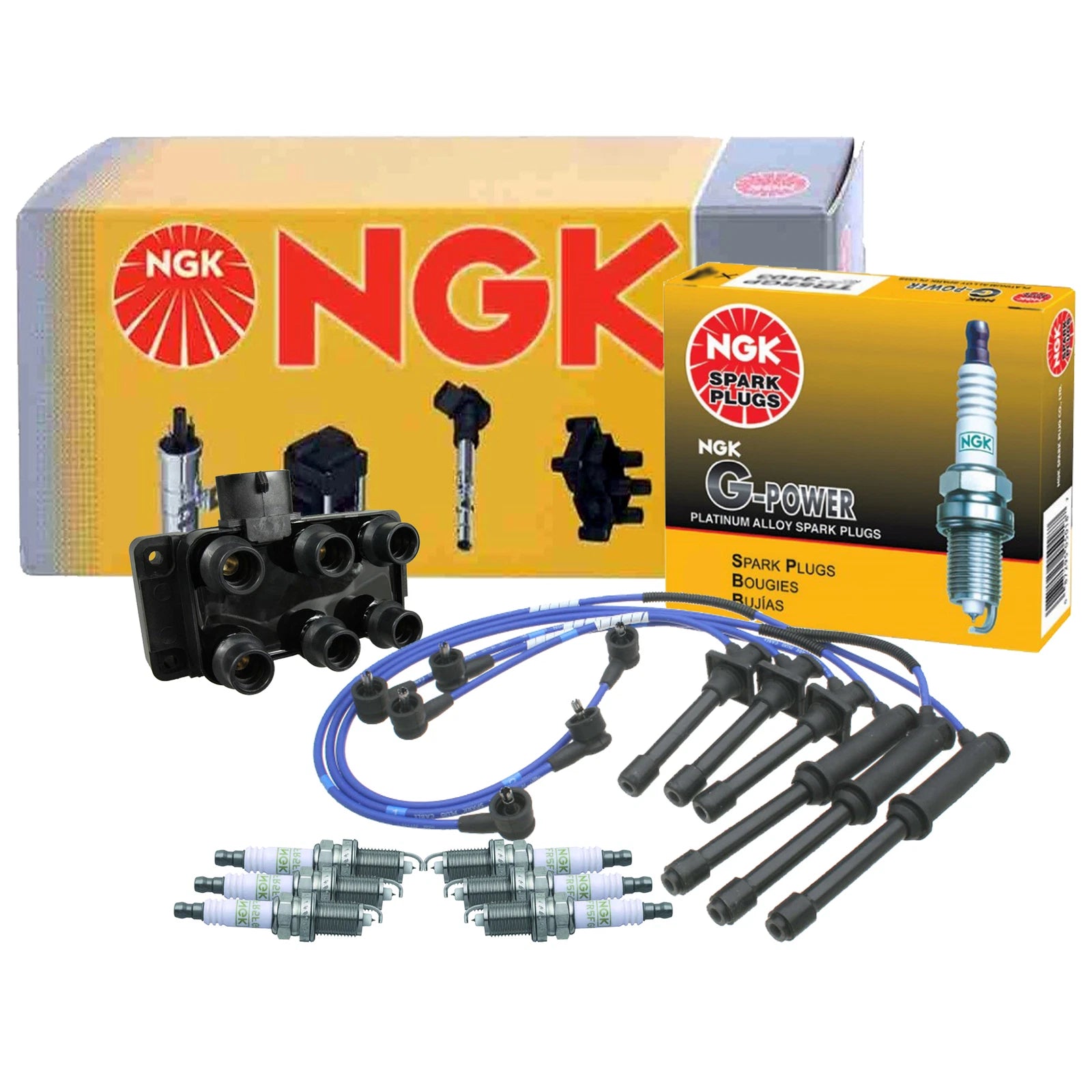 Set of 6 NGK GPower Platinum Spark Plugs & Ignition Coil Wires for Mazda 626 (1998–2002)