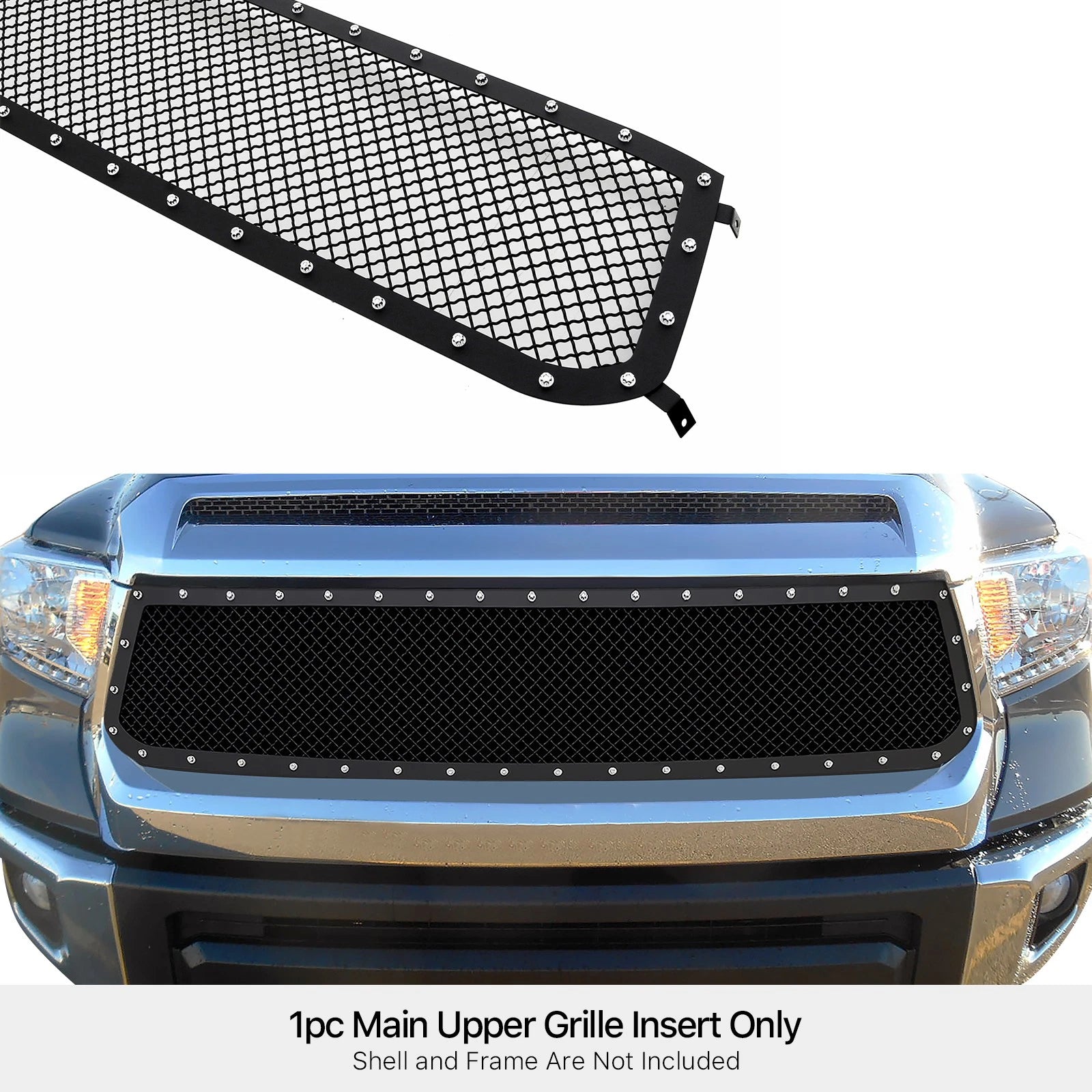 Main Upper Black Rivet Studs Mesh Grille Insert for Toyota Tundra (2014-2017)
