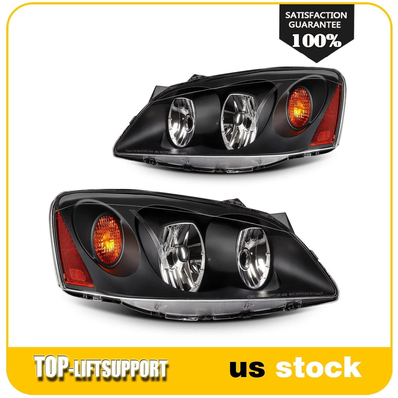 2Pcs Headlight Assembly for Pontiac G6 (2005–2010) Black Housing
