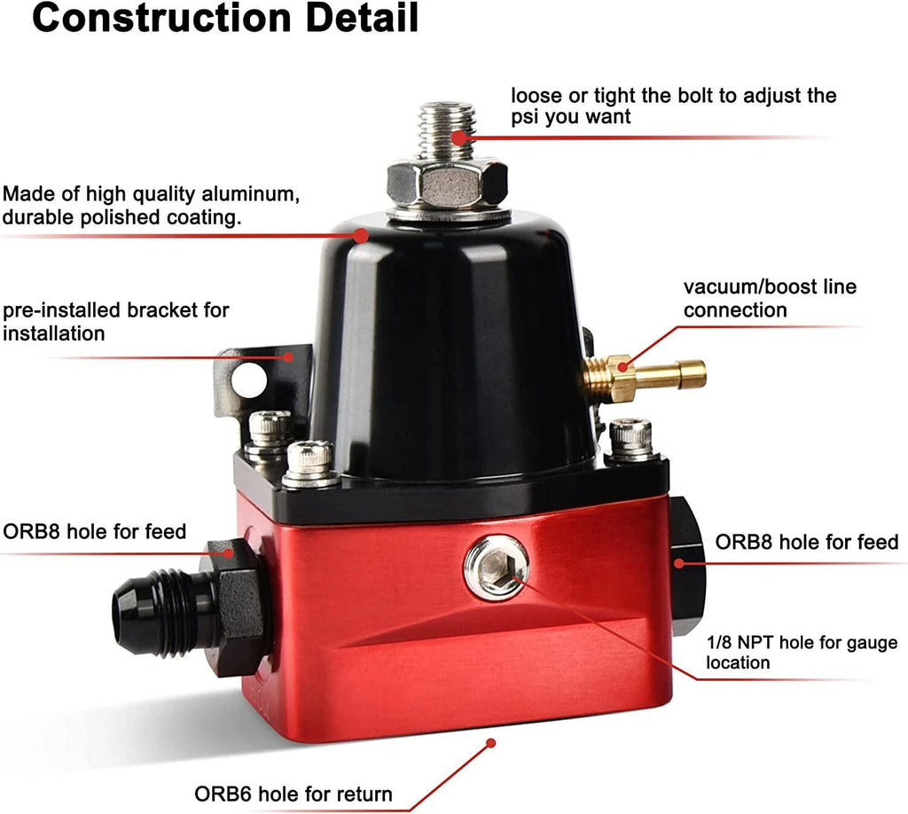 Universal Adjustable Fuel Pressure Regulator Gauge for EFI Bypass with 6AN (—)