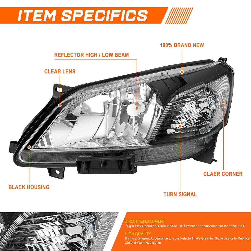 Headlights for Nissan NV200 (2013–2021) Black Housing Clear Side Replacement