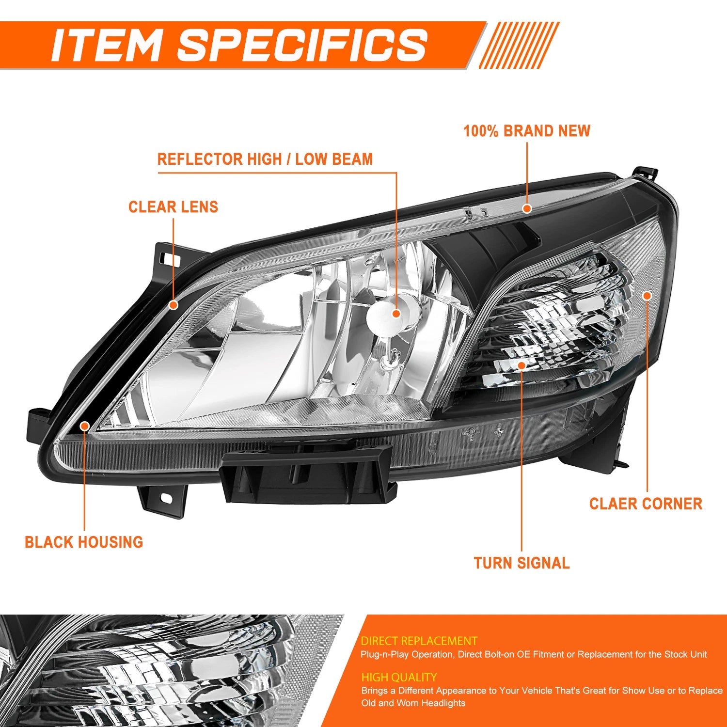 Headlights for Nissan NV200 (2013–2021) Black Housing Clear Side Replacement