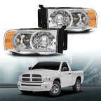 Clear Chrome LED Tube DRL Headlights for Dodge Ram 1500 2500 3500 (2002–2005)