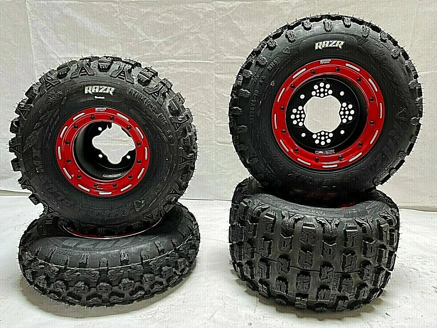 Set of 4 DWT G3 Beadlock Rims with Maxxis Razr Plus MX Tires for Yamaha YFZ450 (2004–2023)