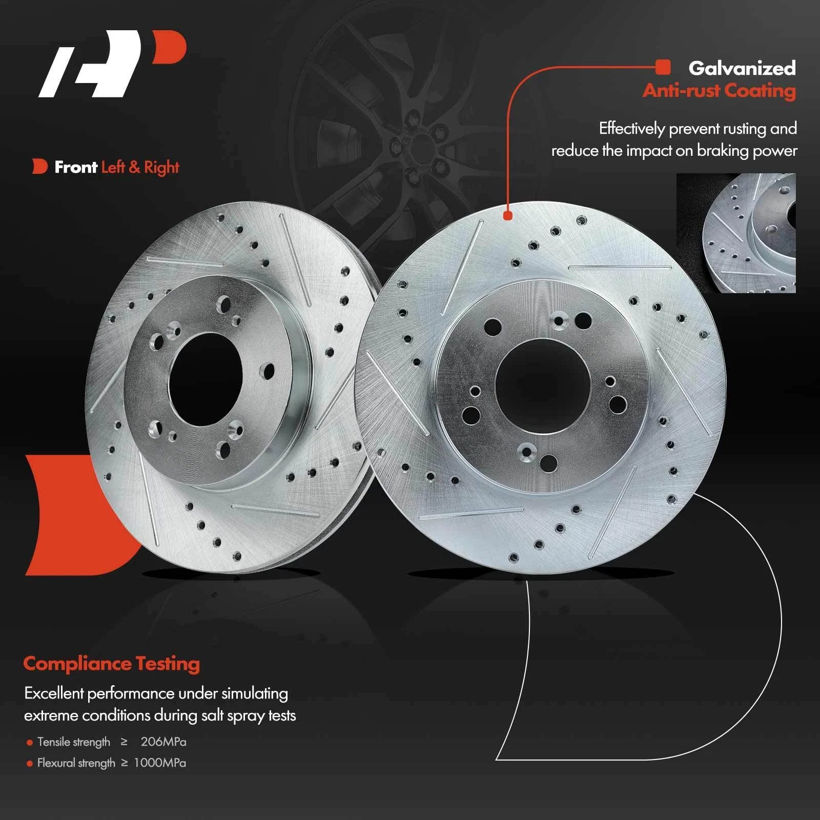 Front Side Drilled Brake Rotor for Honda CR-V (1997–2001) Acura Integra