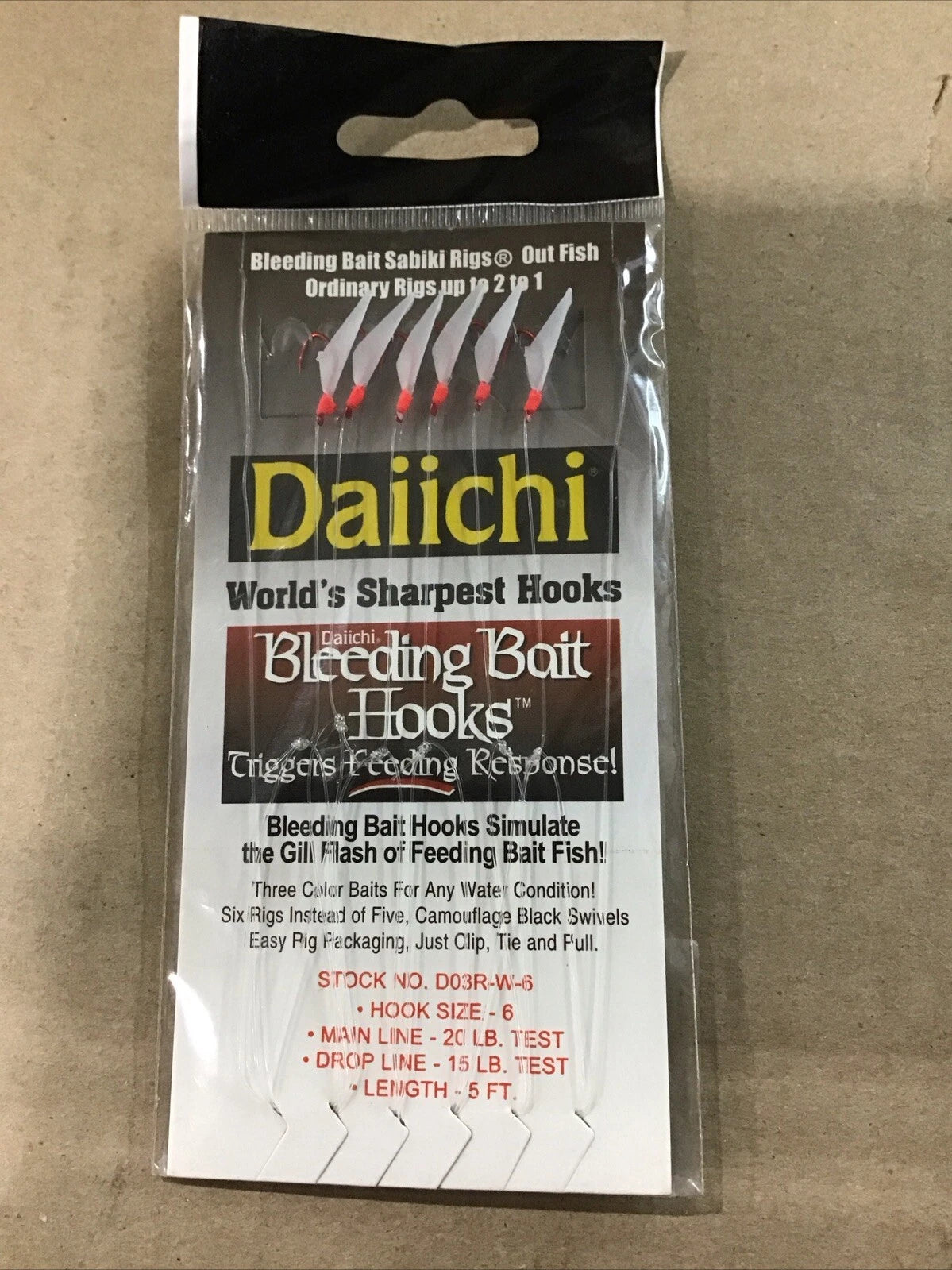 Set of 6 Daiichi Bleeding Sabiki Rig Red Head/White Size 6 D03R-W6