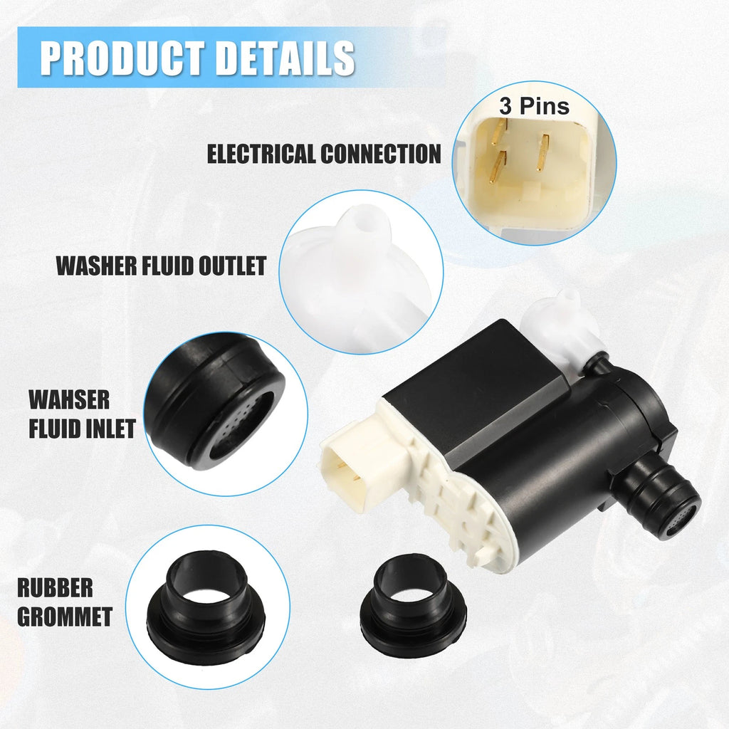 Windshield Washer Motor Pump with Grommet for Hyundai Veloster (2012–2017) 98510-2V100