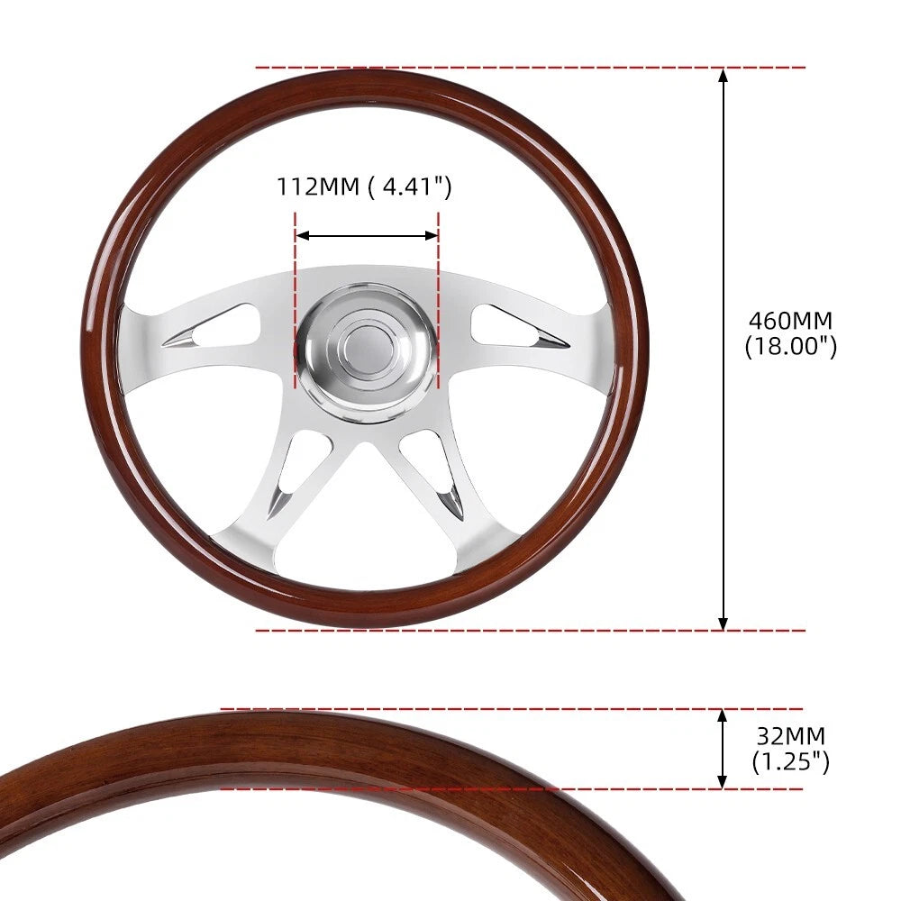 18" Chrome Wood Steering Wheel for Truck
