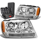 Pair of Chrome/Amber Signal Headlight Lamps for Jeep Grand Cherokee (1999–2004)