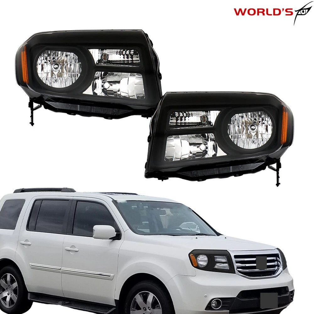 Set of 2 Halogen Headlights for Honda Pilot (2012–2015) Black Housing