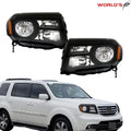 Set of 2 Halogen Headlights for Honda Pilot (2012–2015) Black Housing