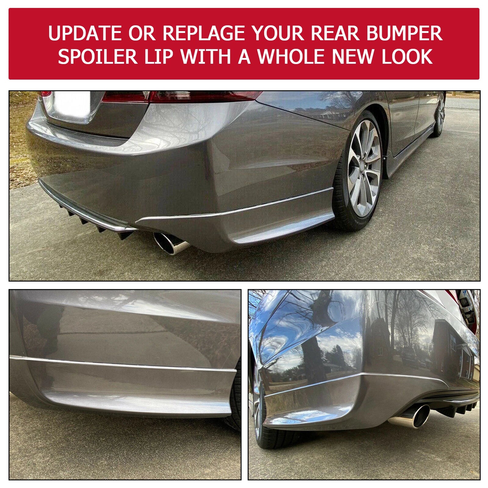 Set of 2 Black Rear Bumper Spoiler Lips for Honda Accord (2013-2015)