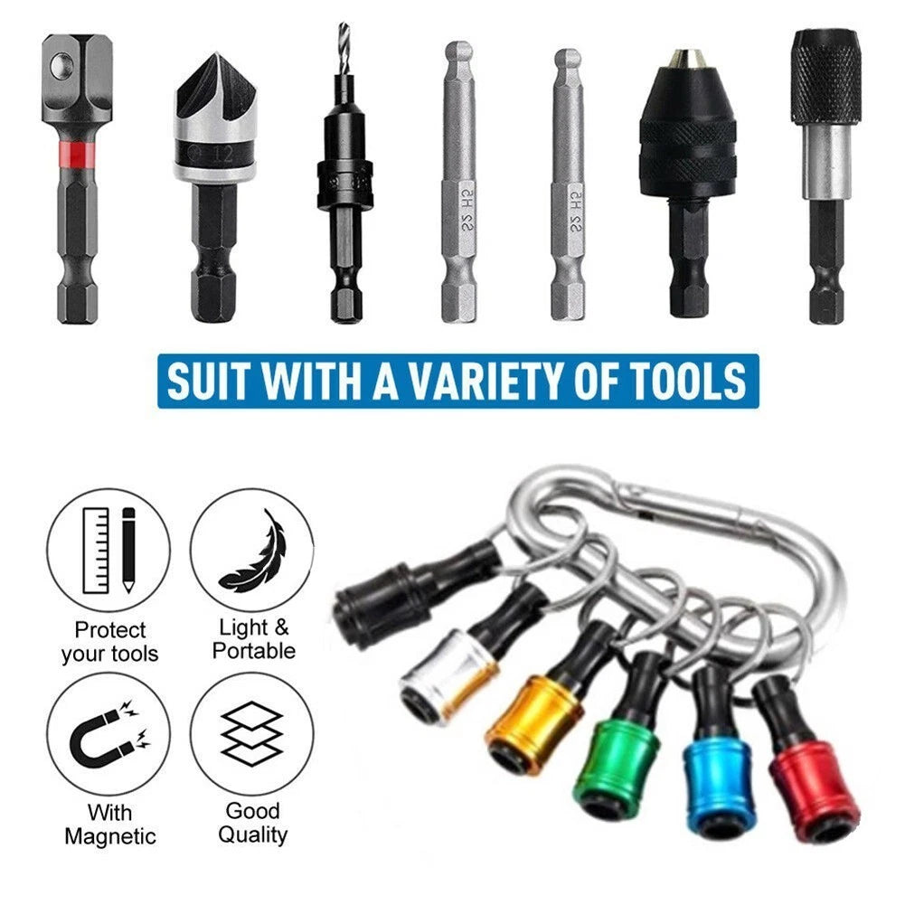 Set of 6 Screwdriver Bit Holders 1/4 Hex Shank Adapter with Carabiner