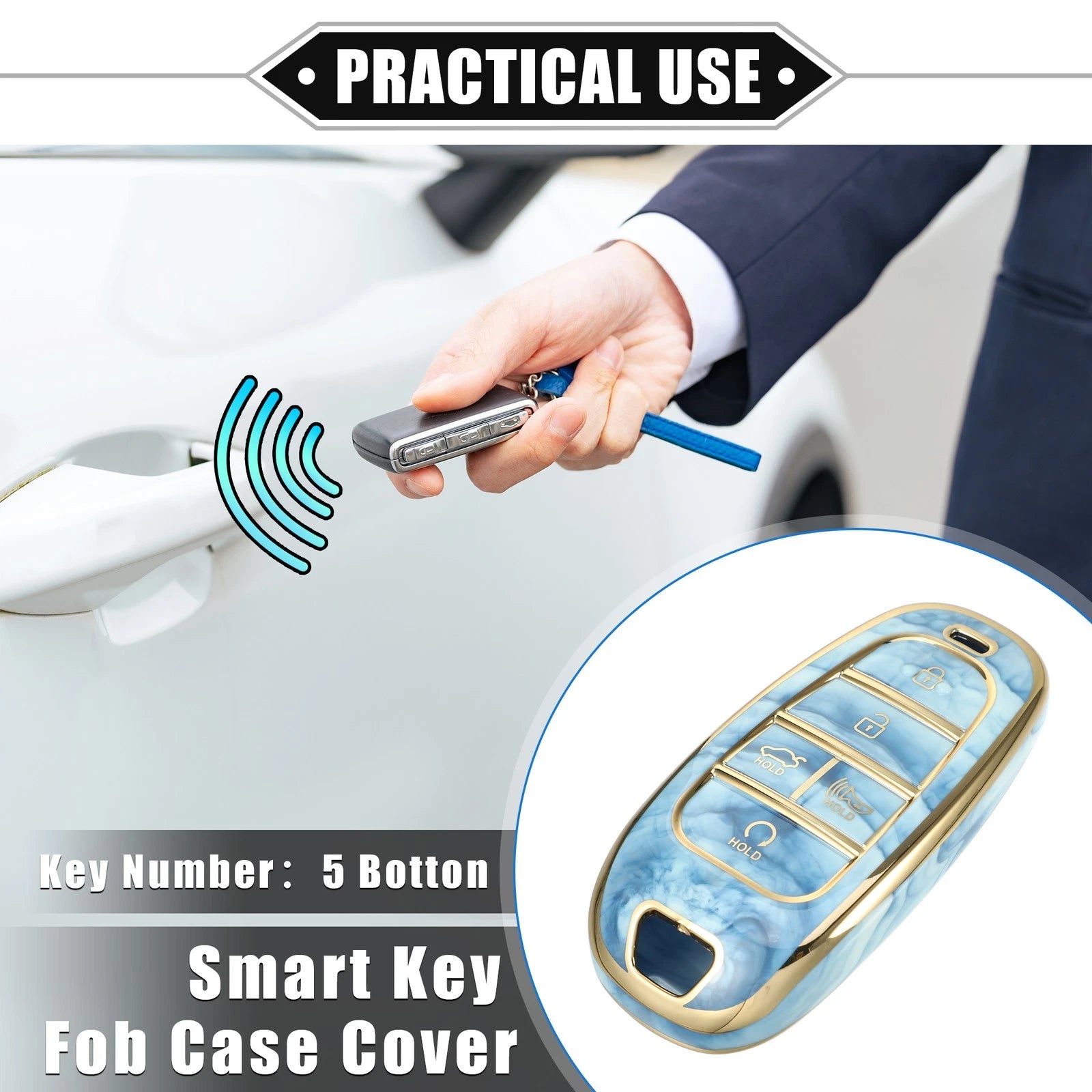 Key Fob Cover for Hyundai Tucson (2016–2023) 5 Button TPU Blue Porcelain Pattern