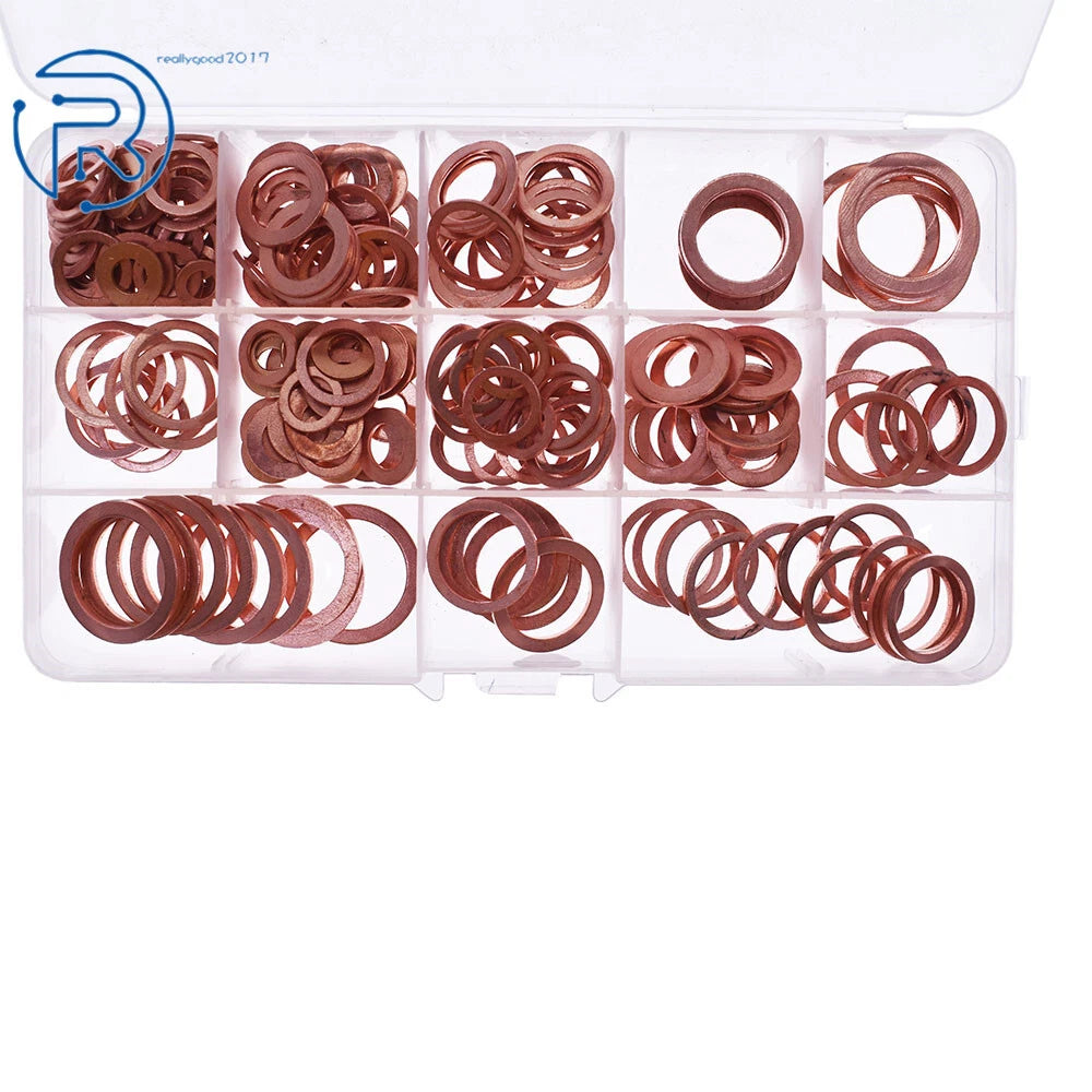 280 PCS Assorted Solid Copper Crush Washers Seal Flat Ring for