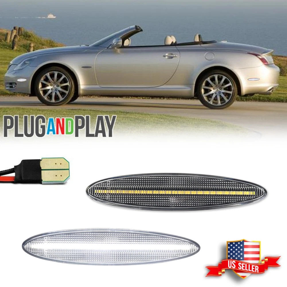 2X Clear Rear White LED Bumper Side Marker Lights for Lexus SC430 (2002–2010)