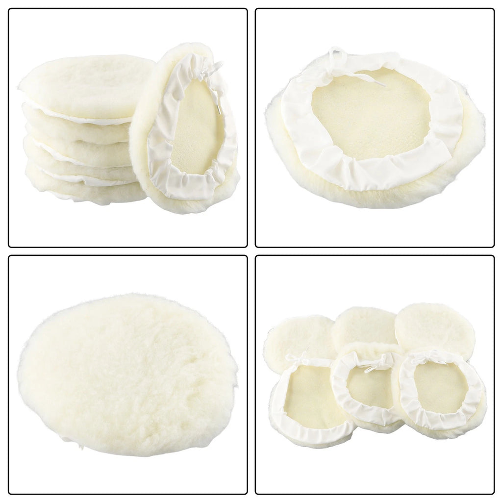 Set of 6 Lambs Wool Buffing Wheel Pads for Car Polisher (7 Inch)