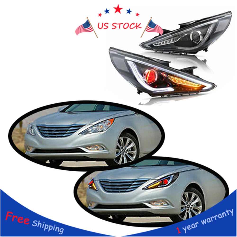 2X Front LED Headlights for Hyundai Sonata (2011–2014) Projector Sequential DRL