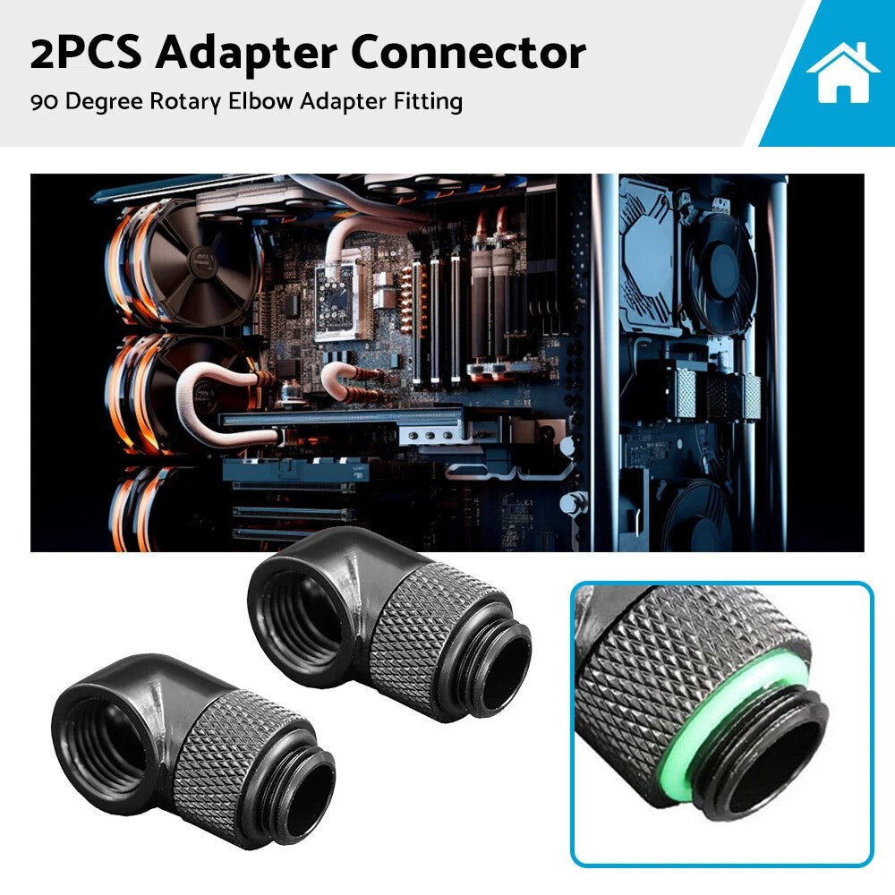 2X Water Cooling G1/4 Thread 90 Degree Rotary Elbow Adapter Fitting