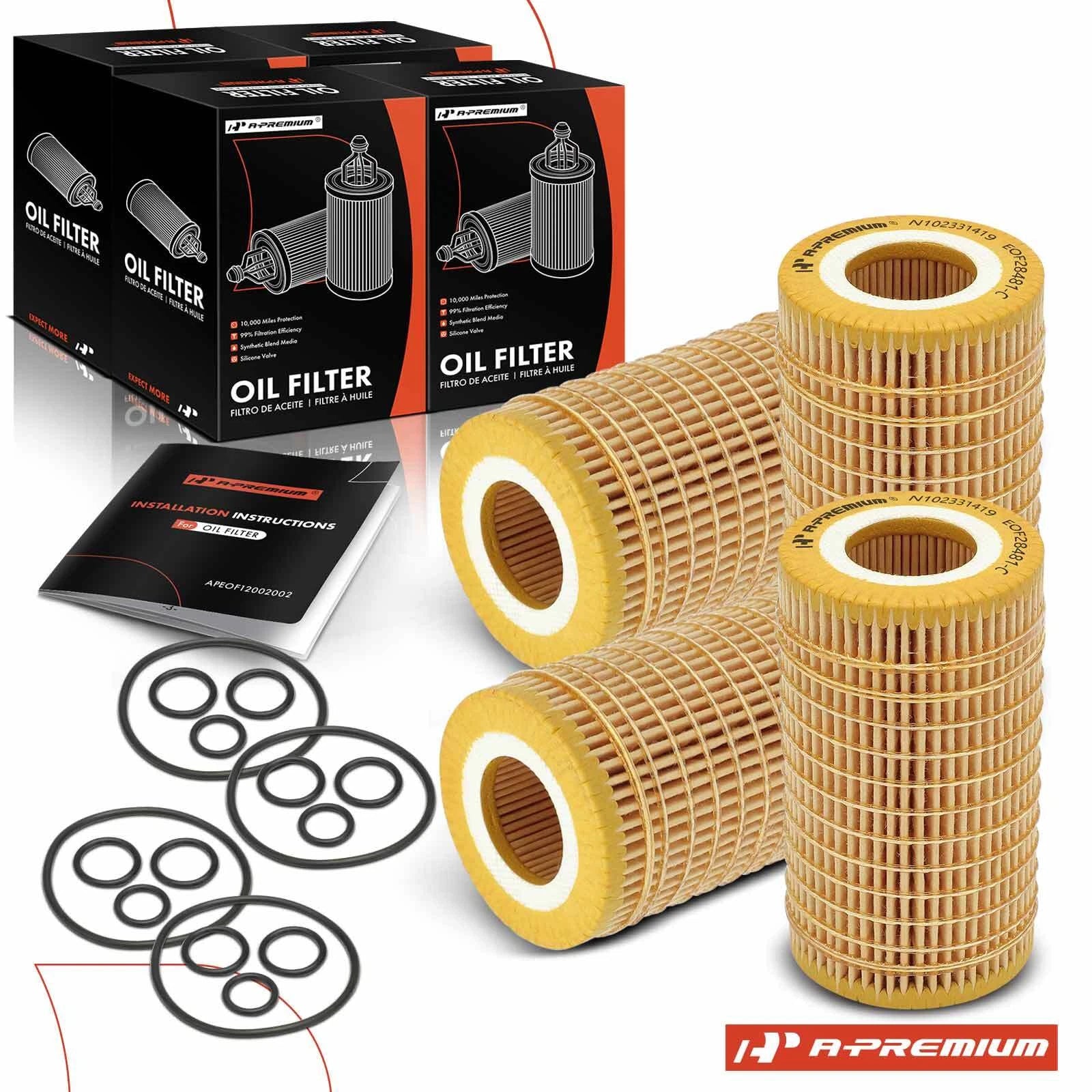 Set of 4 Engine Oil Filters for Mercedes-Benz C250 C300 (2010–2012)