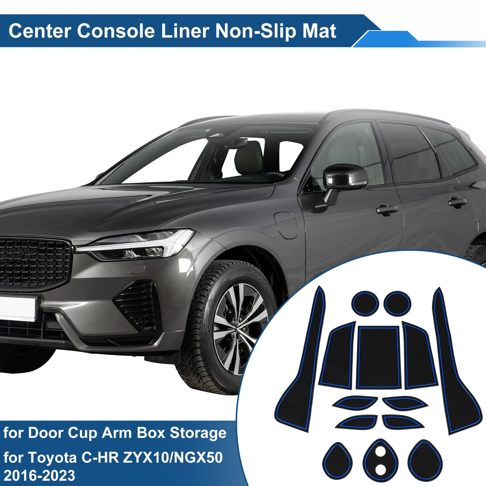 14 Pcs Non-Slip Mat for Toyota C-HR ZYX10/NGX50 (2016–2023) PVC Blue