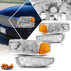 Headlight Lamps for GMC Sierra/Yukon Denali (2001–2007) Chrome Housing Amber Corner