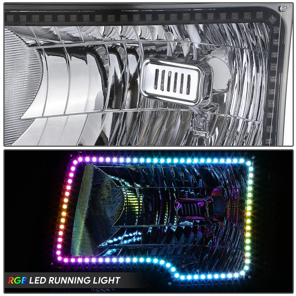 2X Chrome Housing Amber Corner LED Halo Ring RGB Headlight for Ford F-150 (2009–2014)