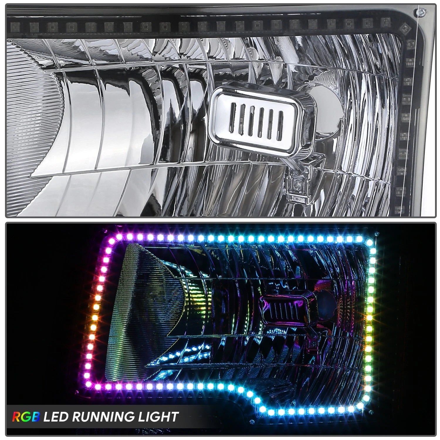2X Chrome Housing Amber Corner LED Halo Ring RGB Headlight for Ford F-150 (2009–2014)