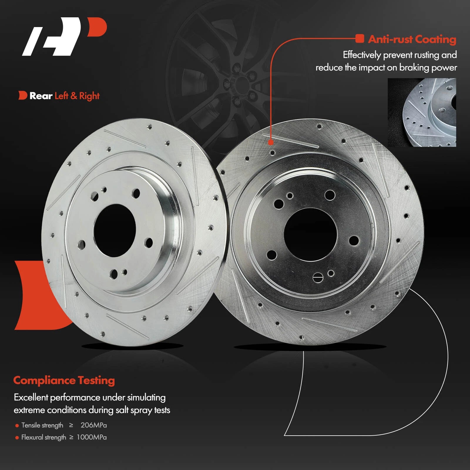 Rear Drilled Brake Rotors for Mitsubishi Outlander (2014–2020)