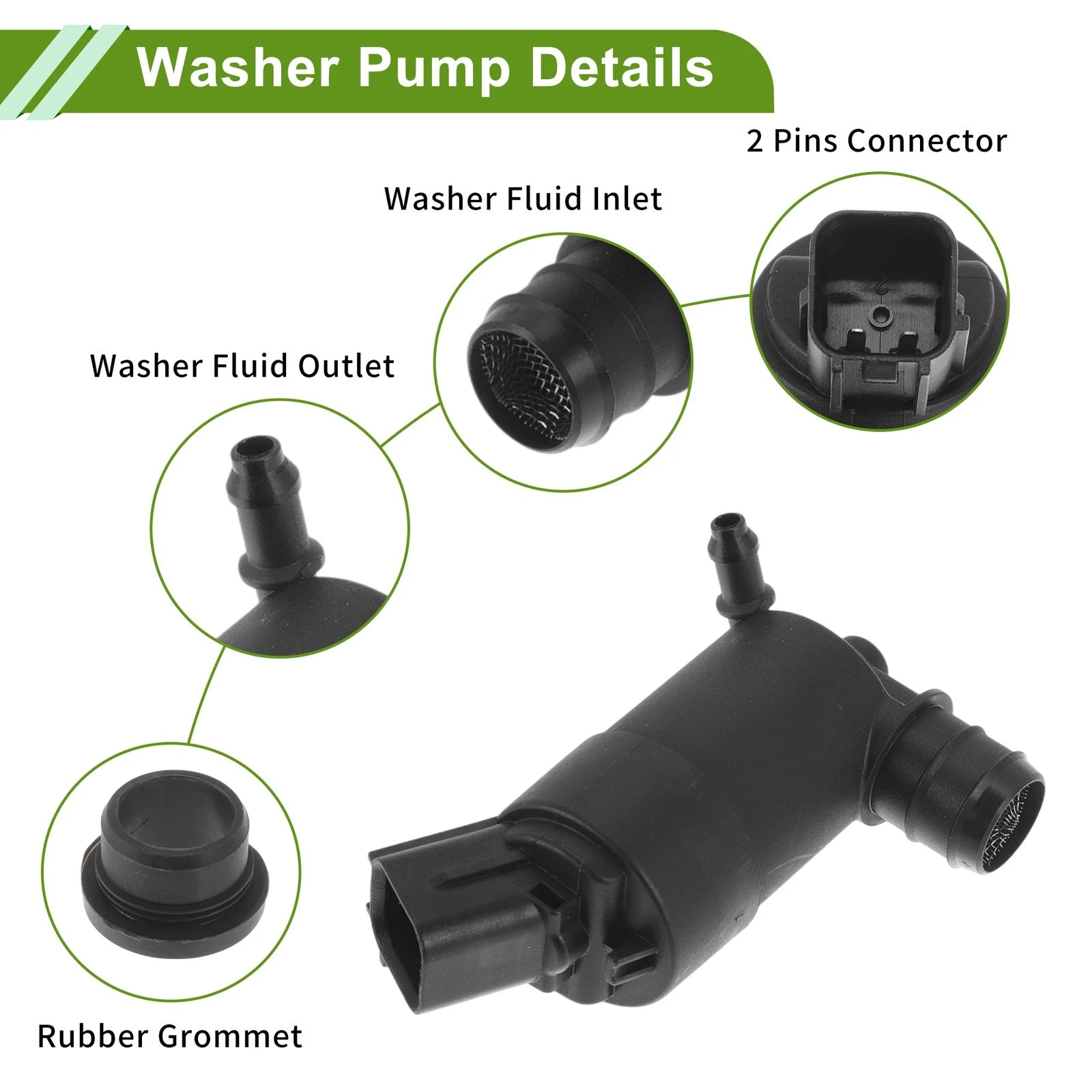 Windshield Washer Pump w/Grommet for Hyundai Accent (2018–2019) No. 98510G8000
