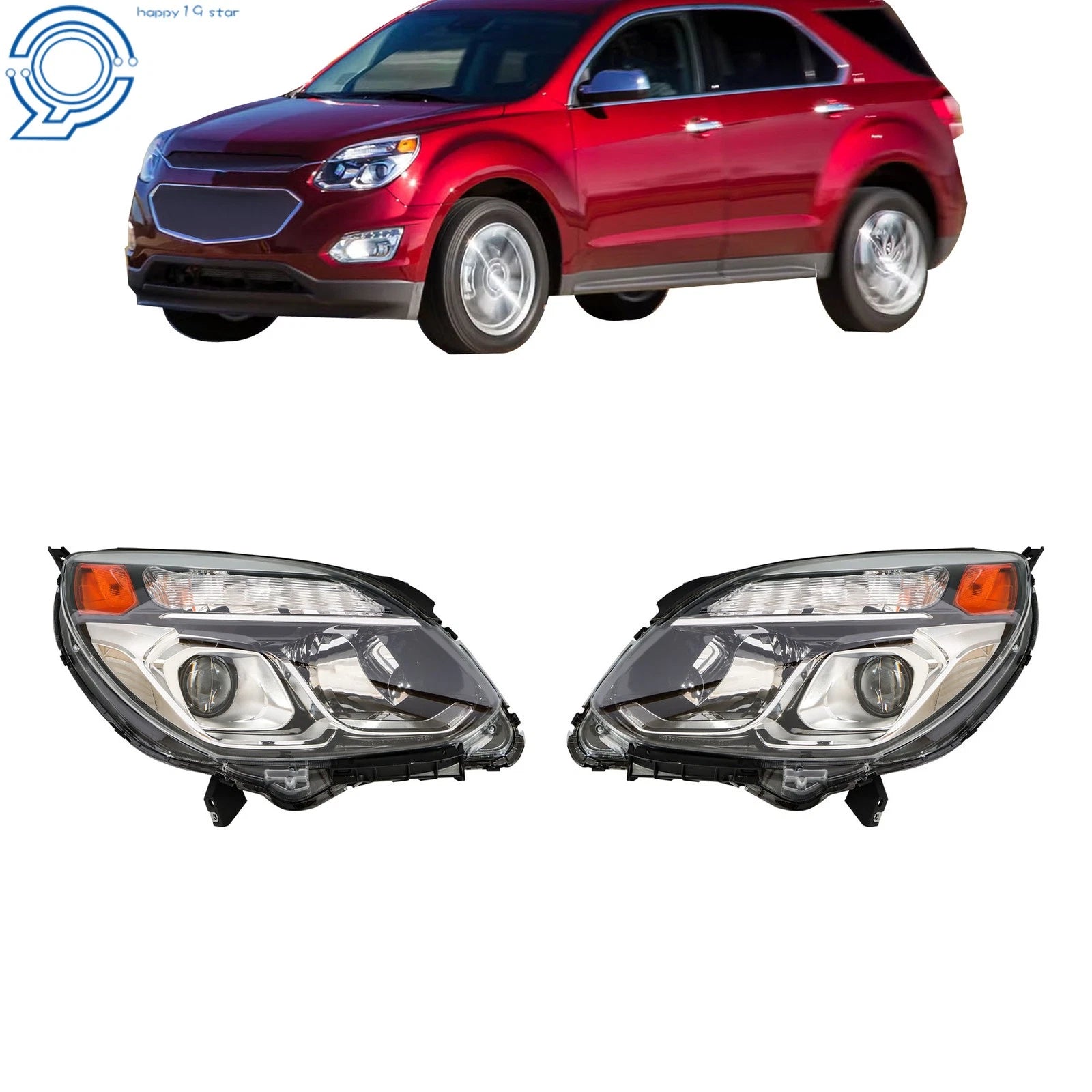 Set of 2 Halogen Projector Headlights for Chevy Equinox (2016–2017)