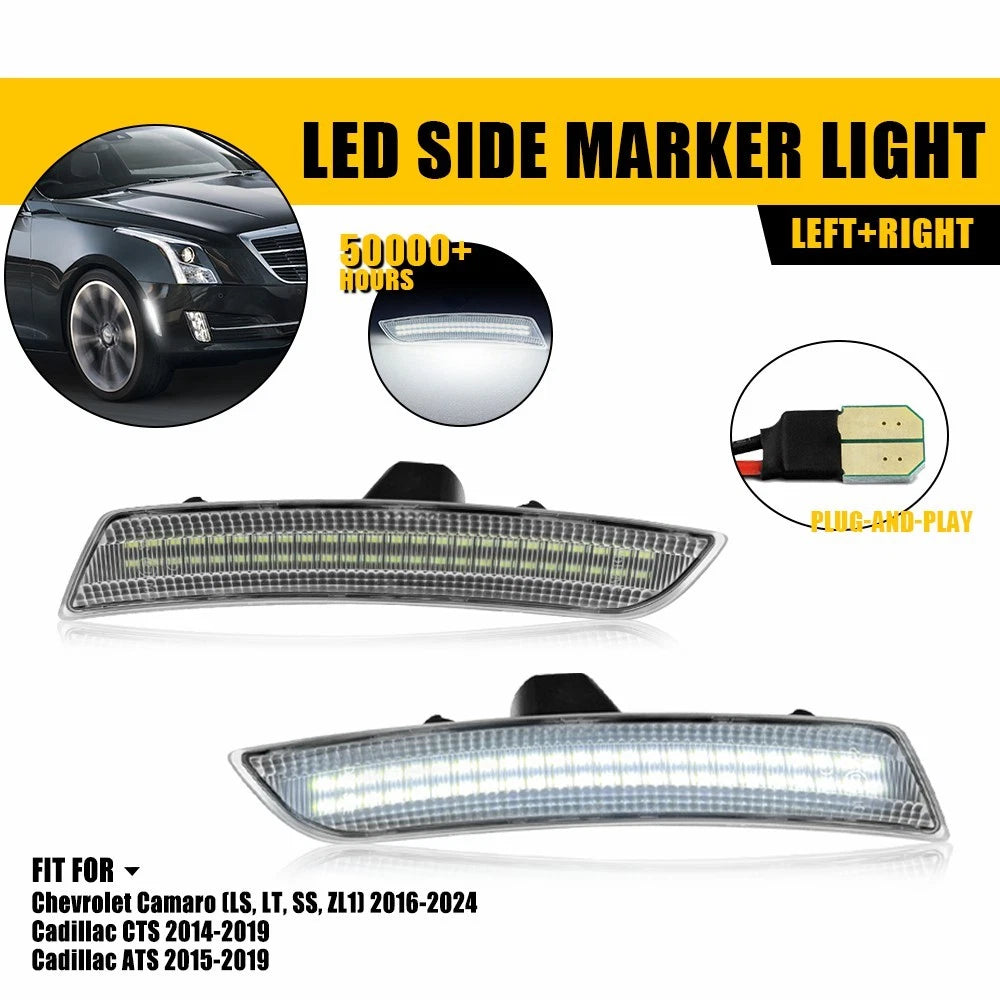 2X Clear LED Front Side Marker Lights for Cadillac ATS CTS CTS-V (2015–2020)