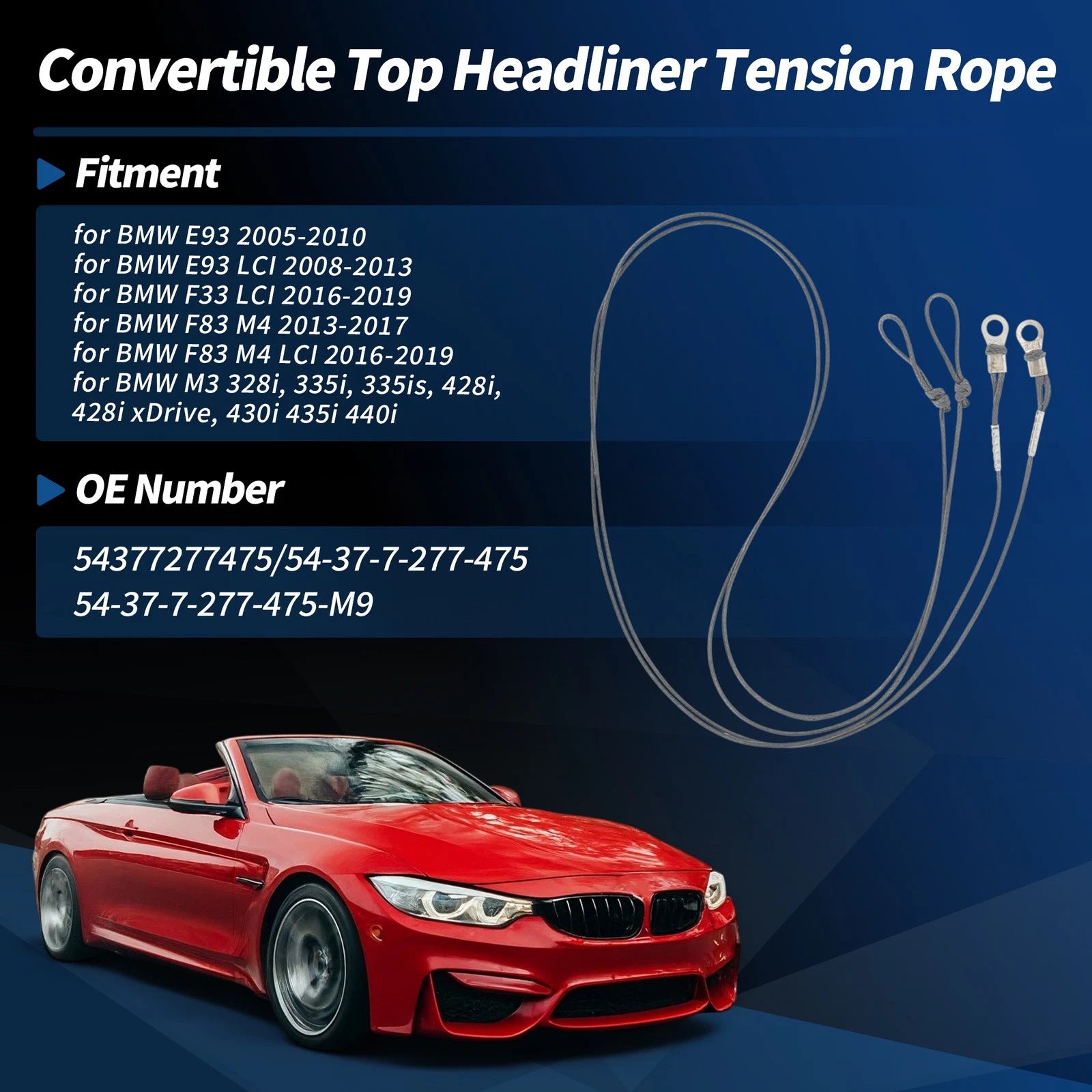 Convertible Top Headliner Tension Rope for BMW E93 F33 F83 M4 M3 (2007–2020)