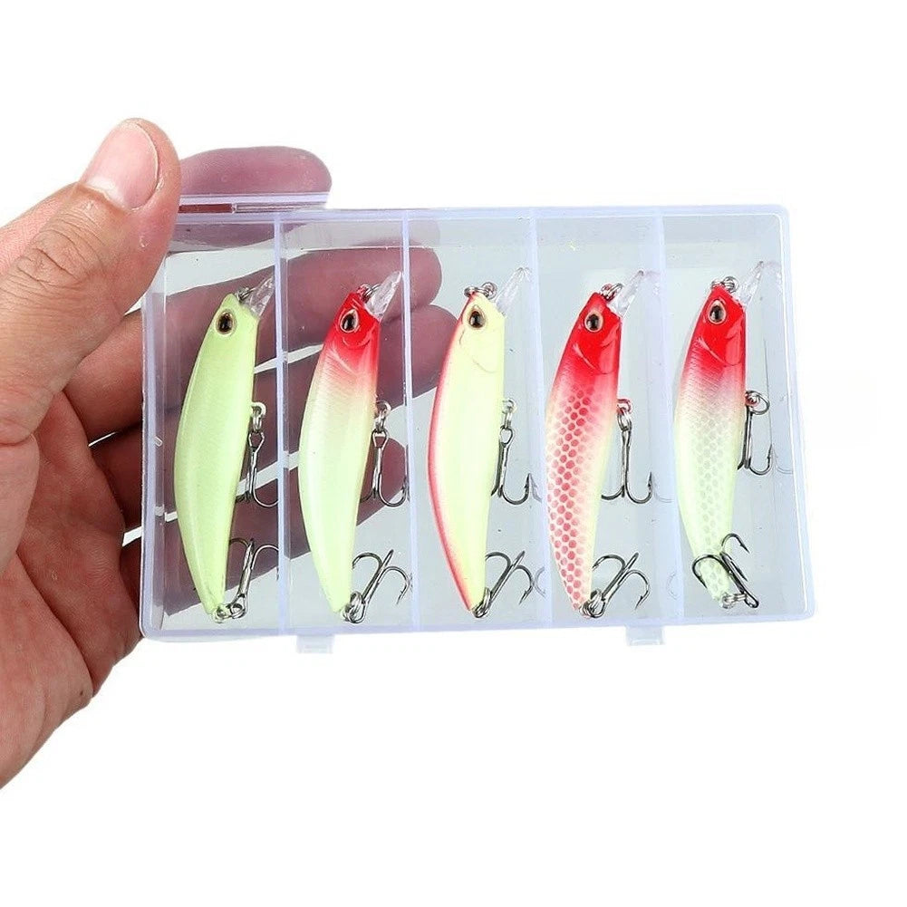 Set of 5 Glow Minnow Fishing Lures 5g 6g 8g for Bass Perch