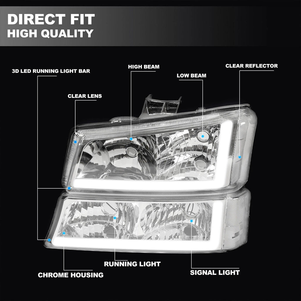 LED DRL Headlight Bumper Lamps for Chevy Silverado Avalanche 1500-3500 (2003–2007)