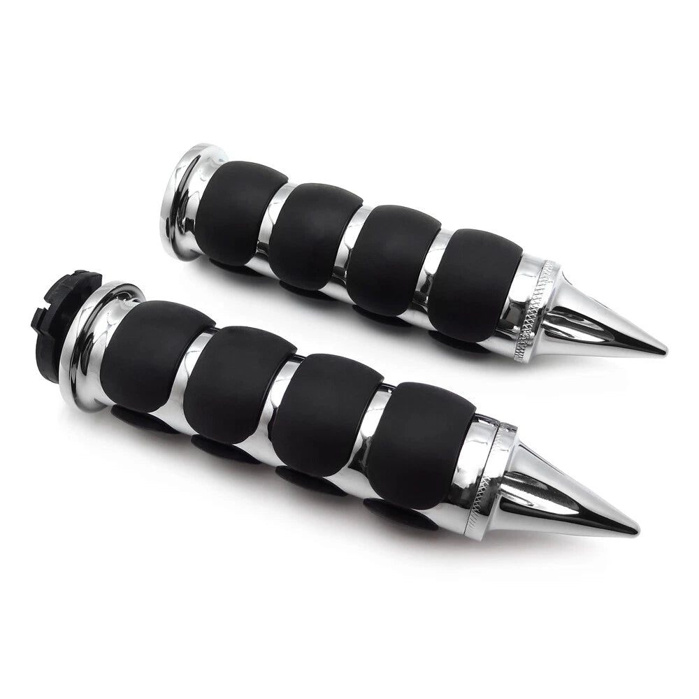 Chromed Spike 1" Rubber Handlebar Grip for Harley Chopper Bobber