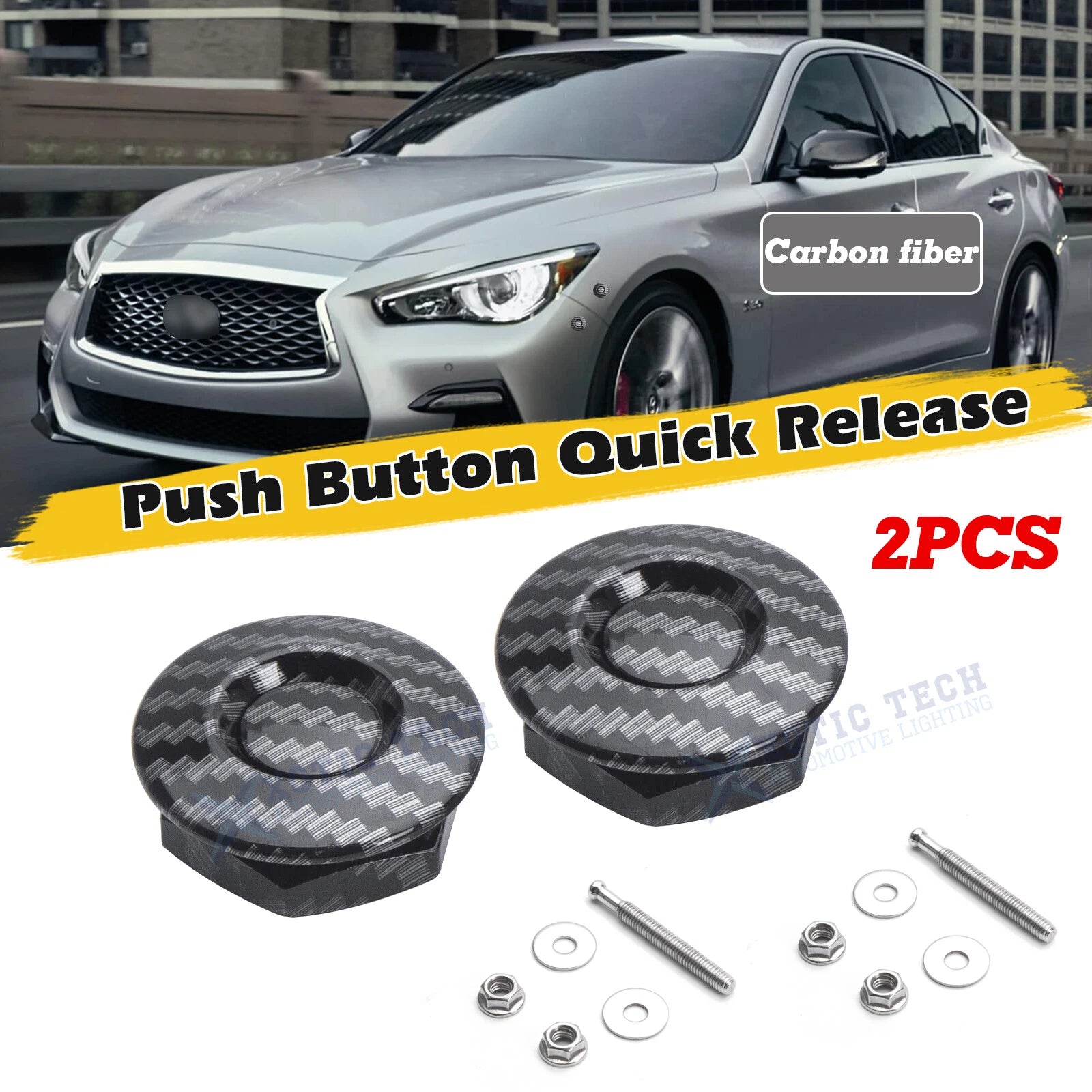 2PCS Carbon Fiber Pattern Push Button Hood Bonnet Quick Release Latch Kit for Toyota (2000–2006)