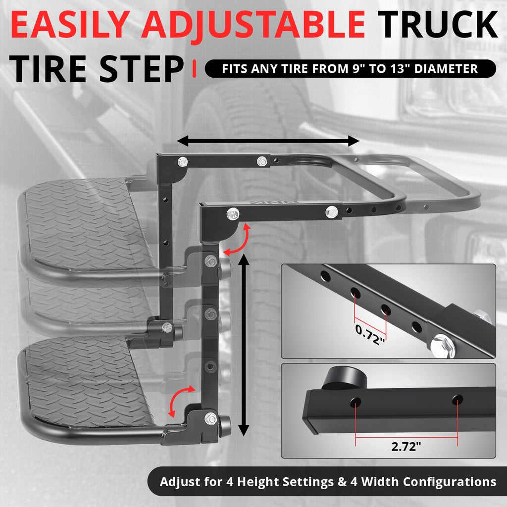 330 LBs Universal Wide Adjustable Tire Step for Truck SUV Pickup (9"-13")