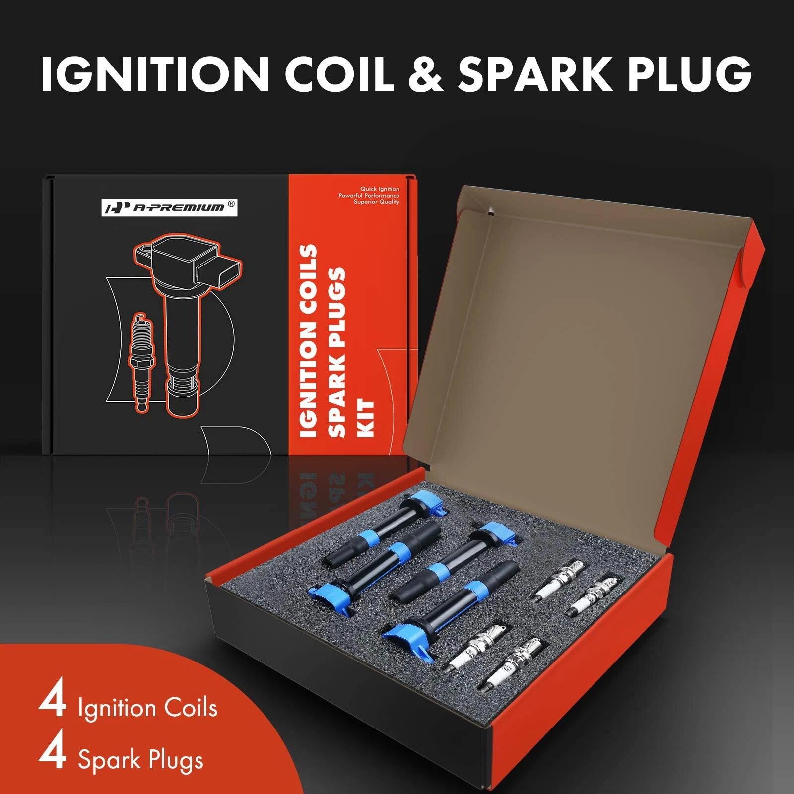 Set of 4 Ignition Coils & Iridium Spark Plugs for Hyundai Accent Kia Rio