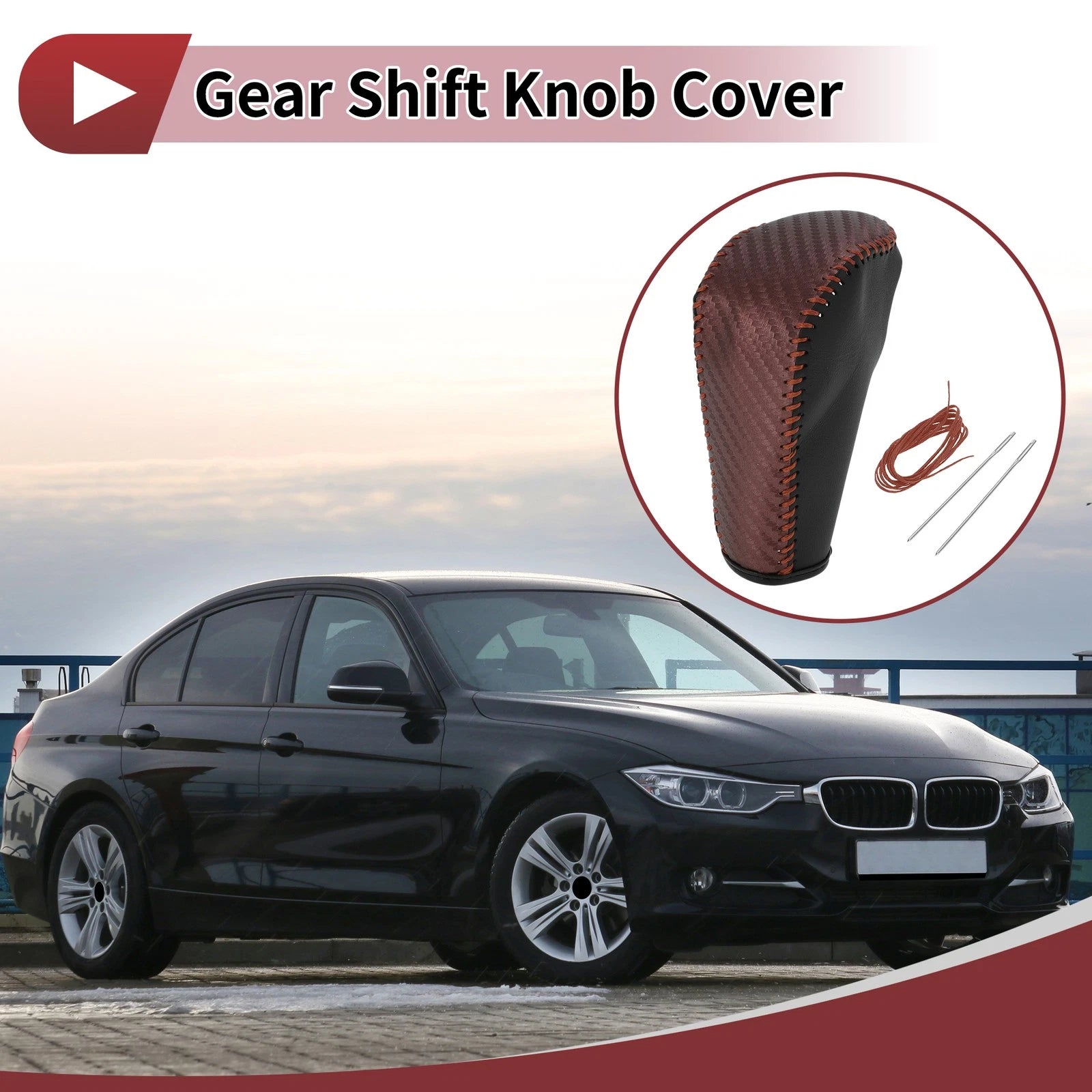 1 Pc Gear Shift Knob Cover for BMW 3 Series E90 (2006–2013) Brown Faux Leather