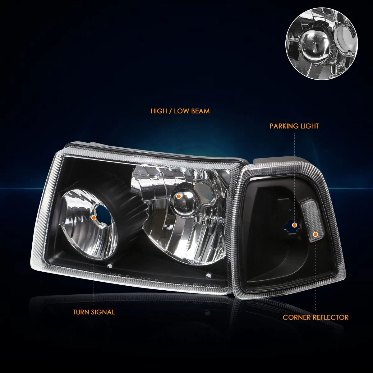 Headlight and Clear Side Corner Lamp Pair for Ford Ranger (2001–2011)