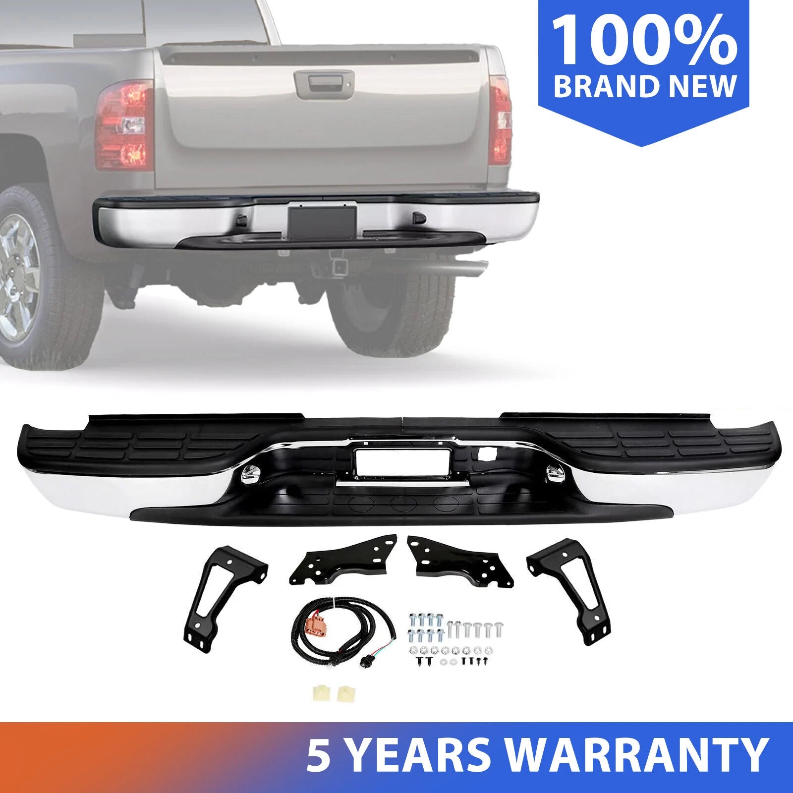 Chrome Rear Bumper for Chevy Silverado GMC Sierra 1500 (1999–2007)