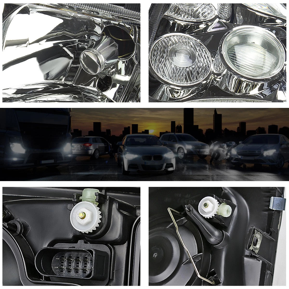Chrome Housing Euro-Spec E-Code Headlamp w/Fog Lamp for VW Jetta MK4 (1999–2005)