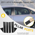Set of 6 Pillar Posts for Volkswagen Passat (2011–2015) Black Trim Covers