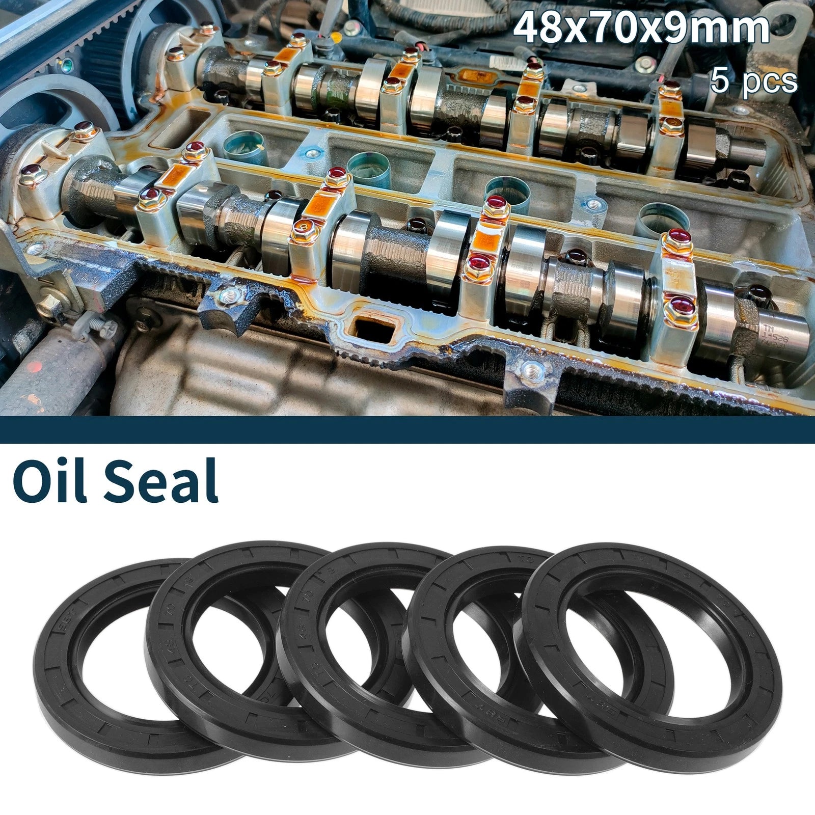 Set of 5 Oil Seal Rotary Shaft Seal NBR Rubber 48x70x9mm