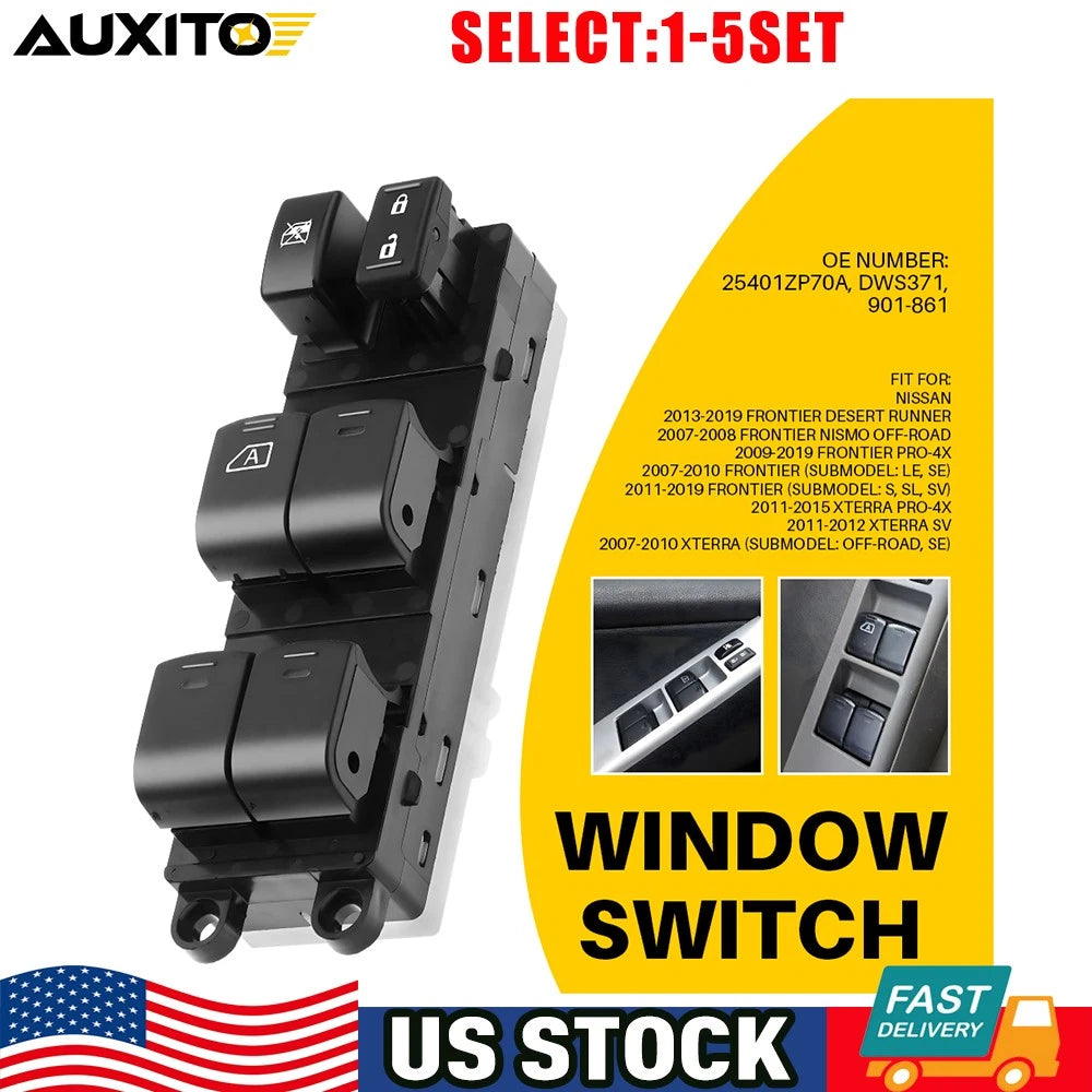 Left Front Power Window Switch for Nissan Frontier (2007–2019), Xterra (2005–2015)