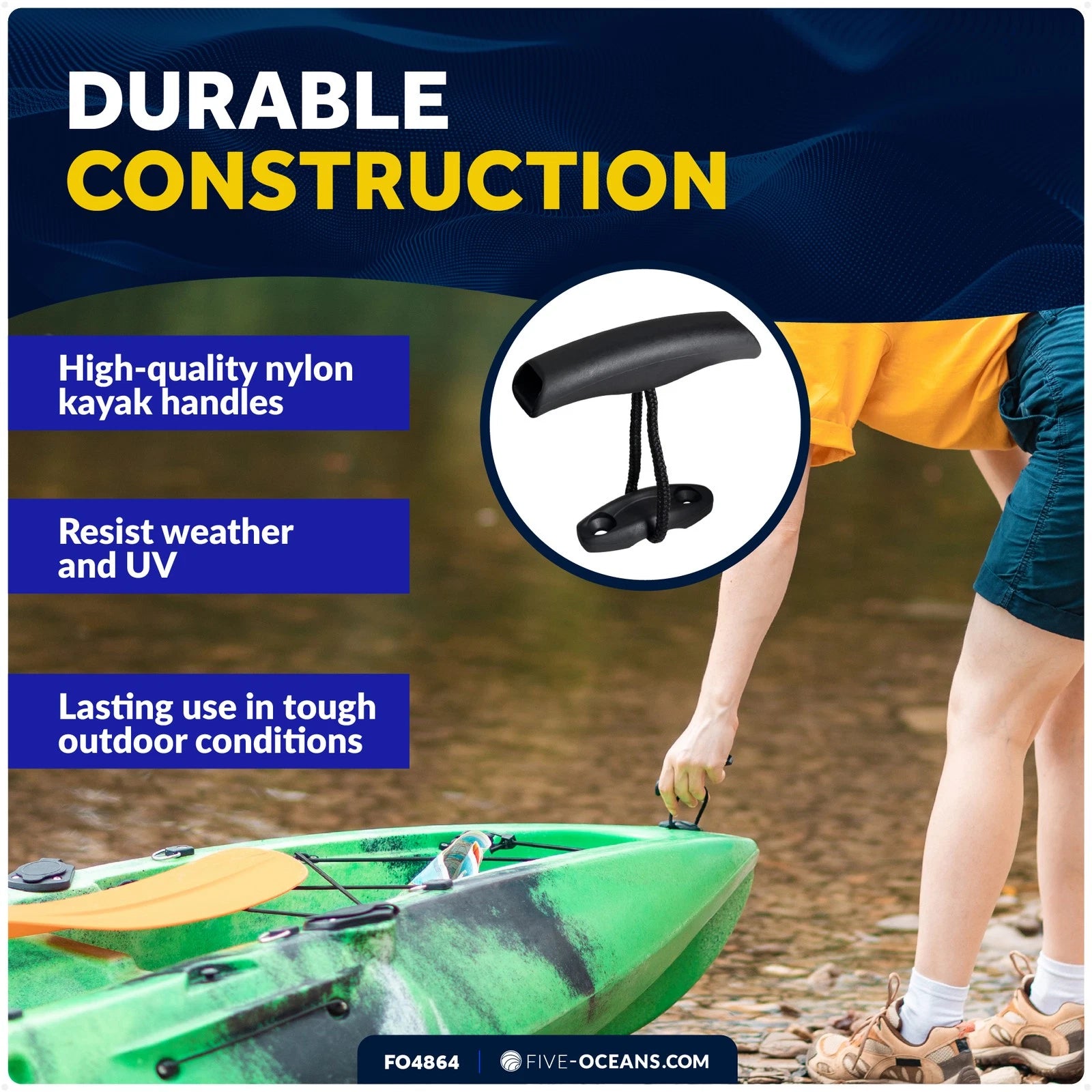 2X Heavy-Duty Kayak Handles with Pad Eye, Black - FO4864