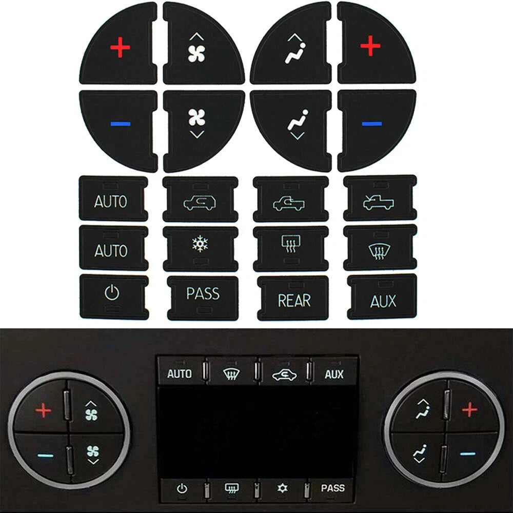 Dual Control Button Decal Stickers Kit for Front Dash HVAC A/C Climate